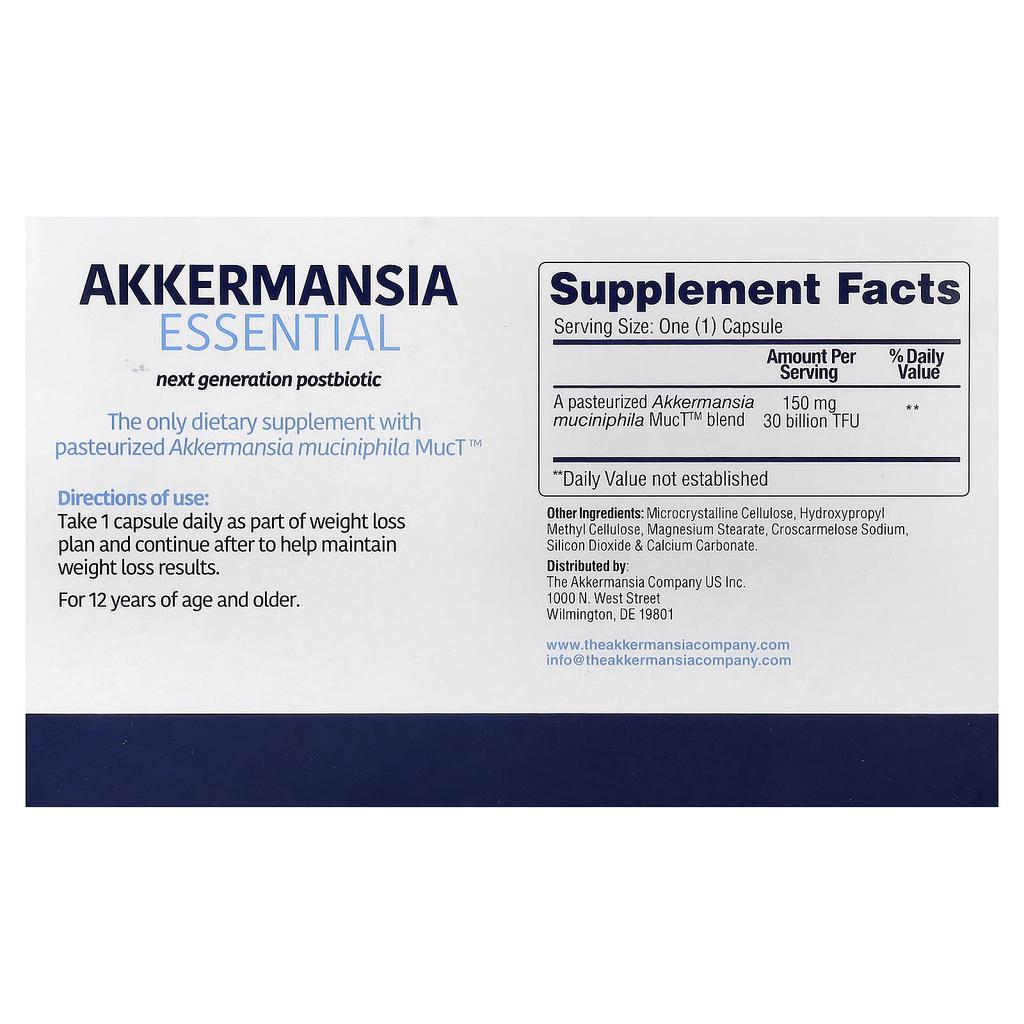 The Akkermansia Company, Akkermansia Essentials, Daily Capsules, 30 (150mg per capsule)