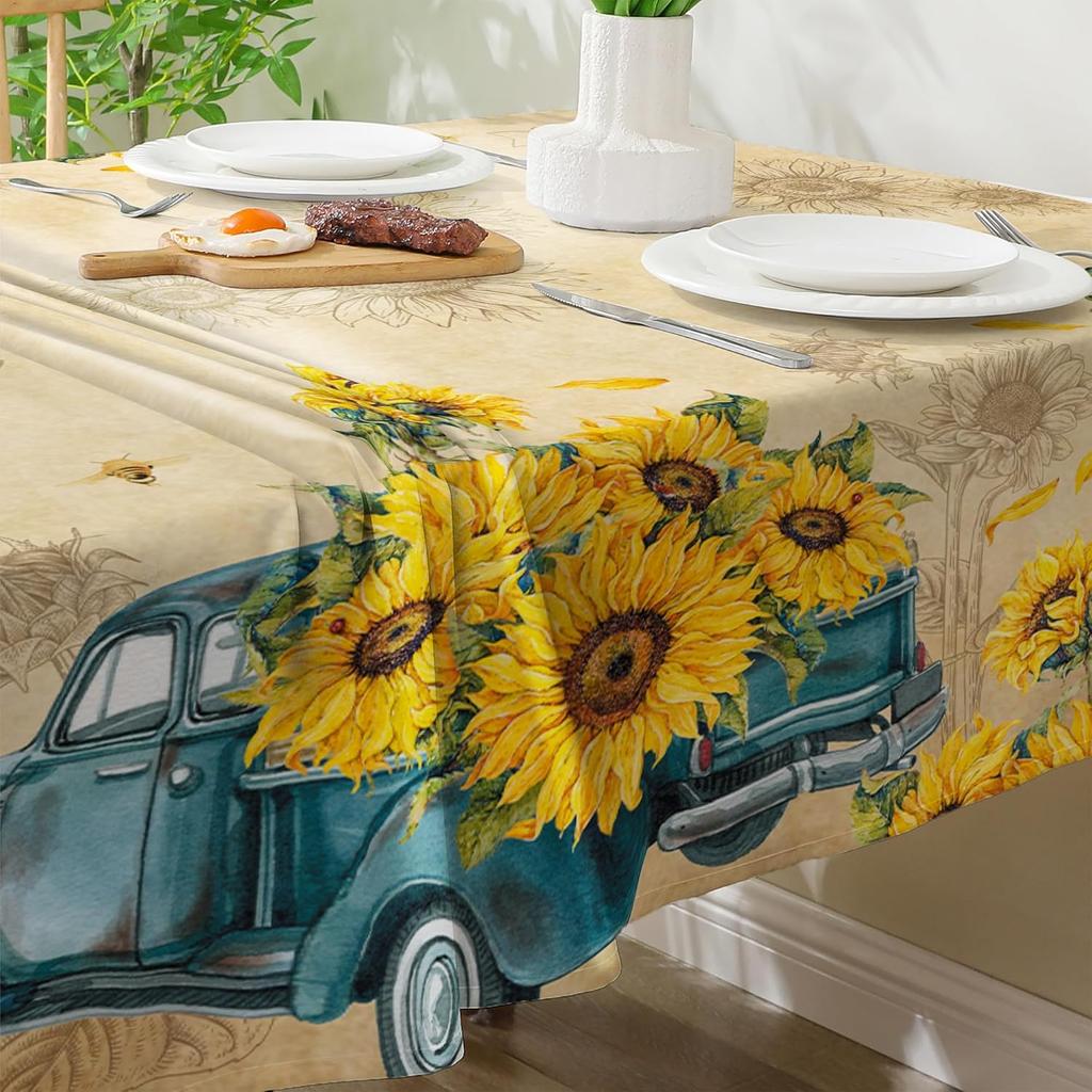 Sunflower Tablecloth 60x84 Inch Rectangle, Sunflower Decorations for Home, Spring and Summer Table Cloth Rectangle Waterproof Stain Resistant for