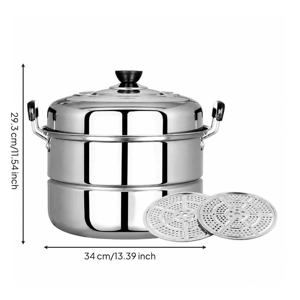 Thickened Two-Layer Stainless Steel Steamer Pot Sturdy with Lid and