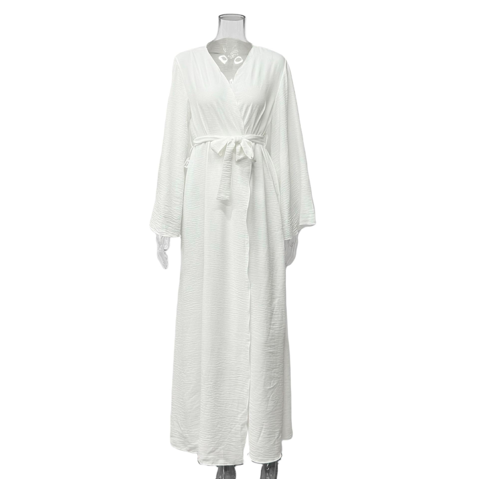 

Autumn New Solid Color Long Sleeve Sun Protection Cardigan Women s Long Robe Coat for Home and Outing Two-Way Wear Free size білий
