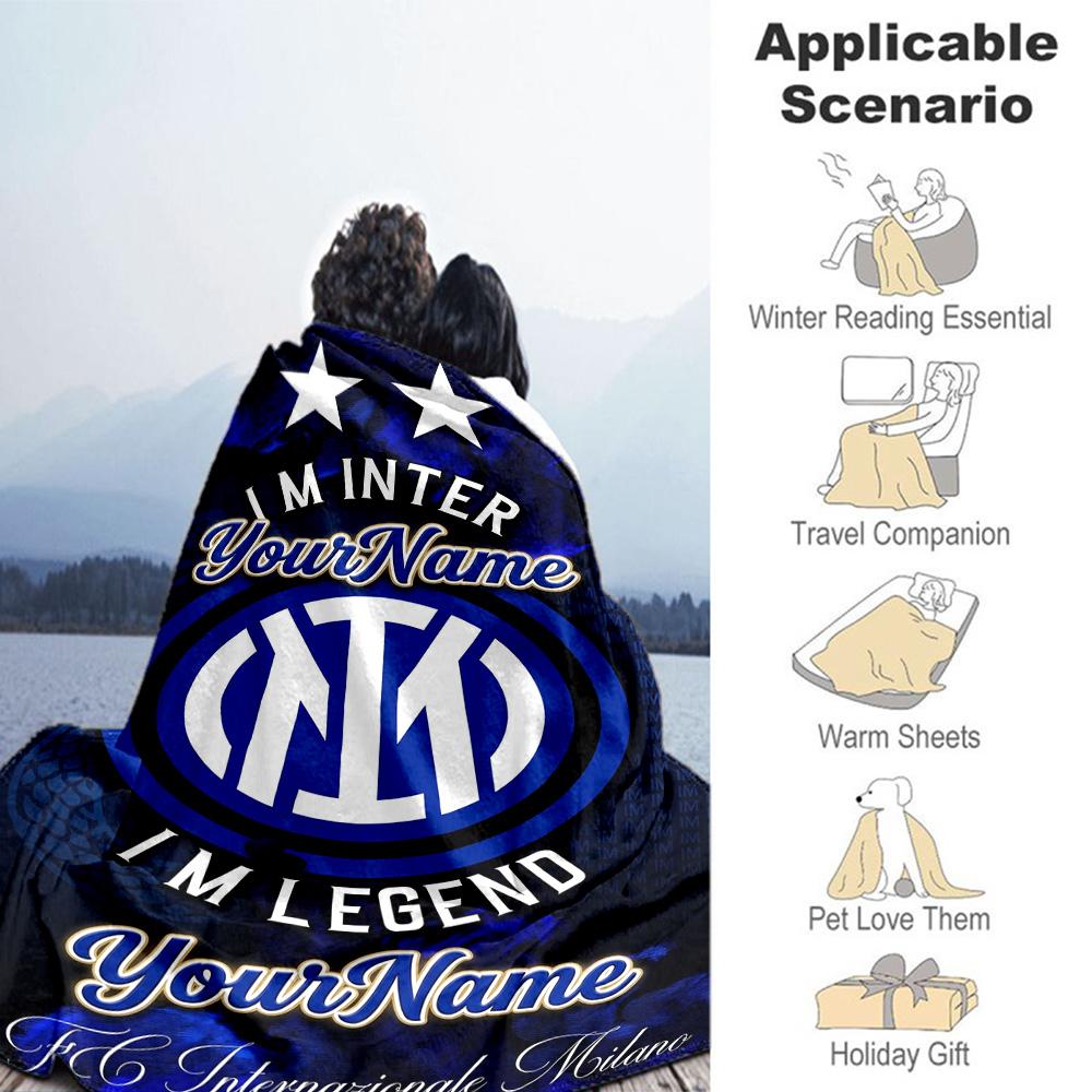 Inter Milan Personalized Text Blanket Multi-purpose Customizable Blanket Ultra-Soft Perfect for Nap Chair Office Chair Couch Ideal for All Seasons