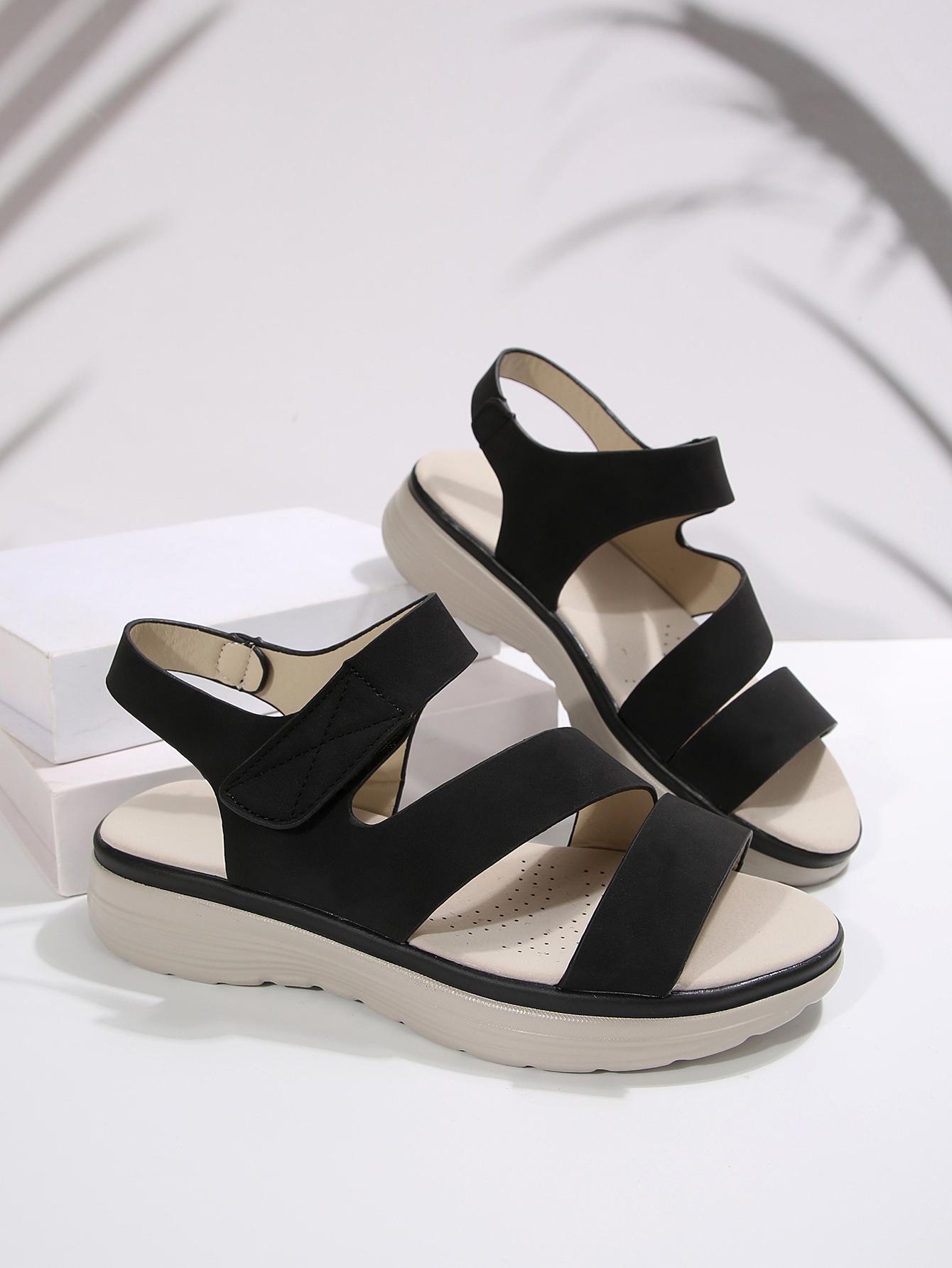 

New women s shoes Velcro flat sandals women s casual and lightweight retro wedge sandals 36 чёрный
