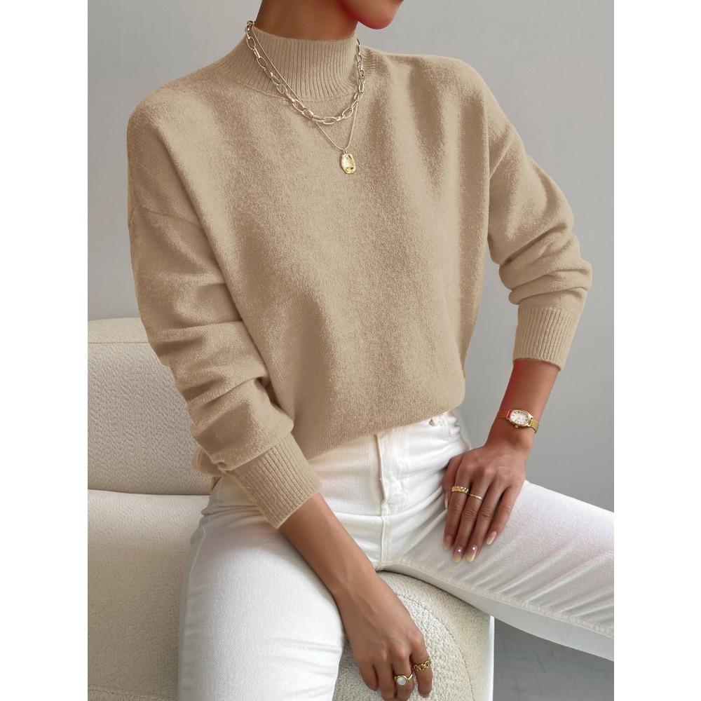 Autumn and Winter Semi-turtleneck Pullover Long-sleeved Sweater Women's Fashion Solid Color Loose Knitted Top
