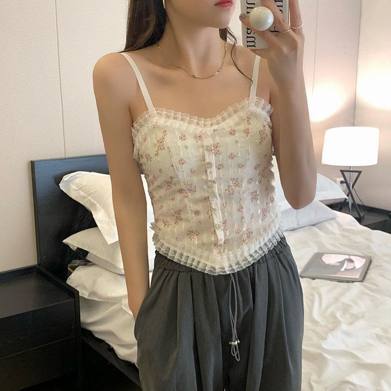 Pure Desire Wind Floral Lace Vest Suspender Women's Summer Design Sense, Thin Inside and Beautiful Back, Tube Top Outside