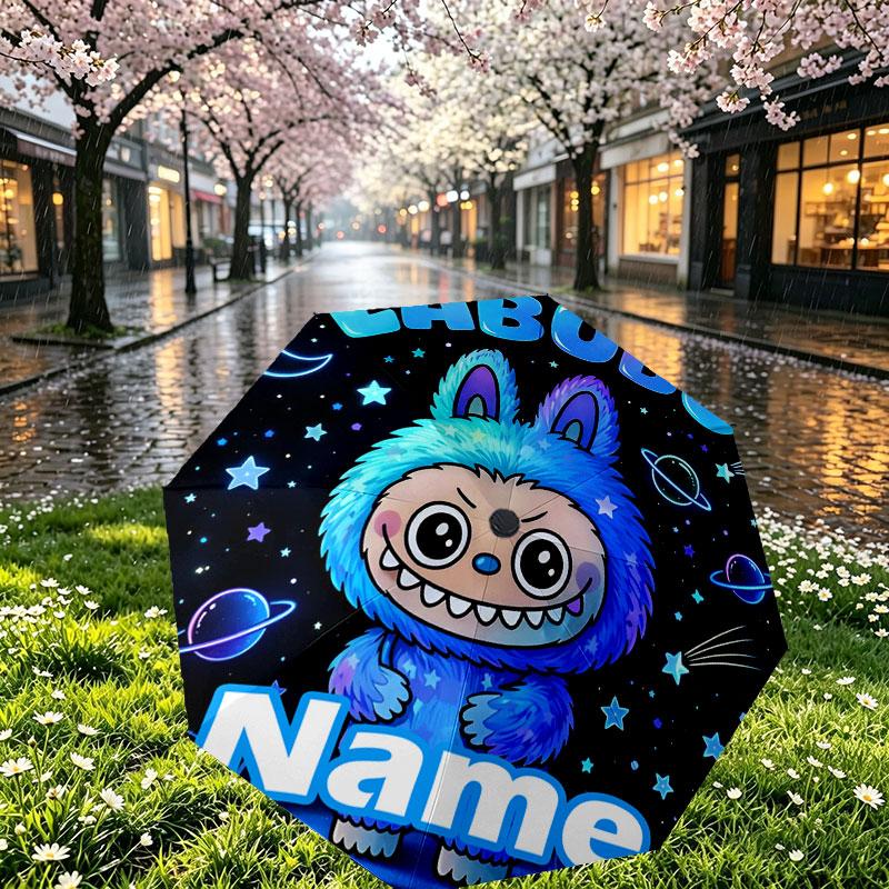Custom Name Personalized Labubu Print Umbrella, Auto Open Close, 8‑Rib Sturdy Frame, Commute Camping Hiking Use, Birthday Gift