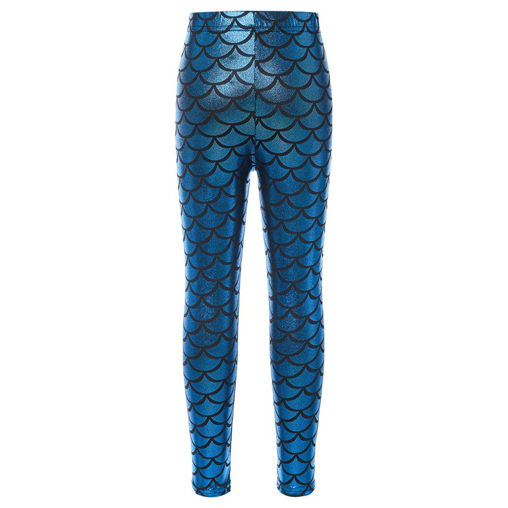 Leggings Brillantes con Estampado de Escamas de Pez para Niñas Cintura Elástica Pantalones Casuales Elegantes para Práctica de Baile