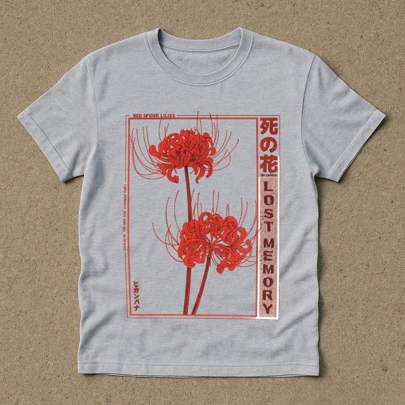 Vintage Red Spider Lily T-Shirt Dead Flower Lost Memory Anime Aesthetic Tee Dark Harajuku Goth Streetwear Graphic Casual Shirt