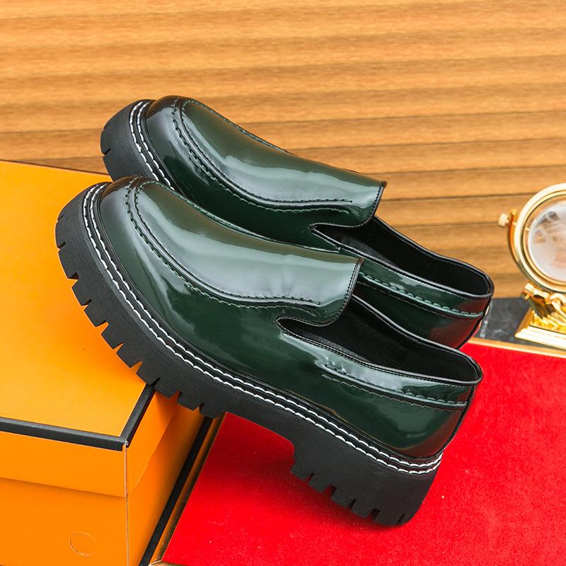 Men's Loafers New British Style Business Dress Glossy One-pedal Big Head Shoes Thick Sole Heightening Casual Leather Shoes