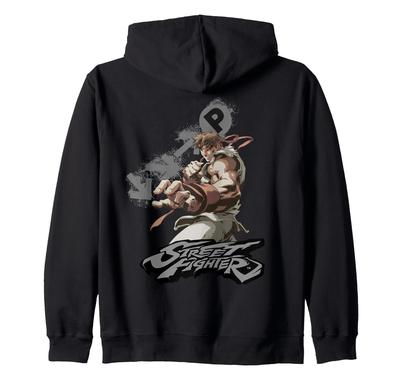 Street Fighter Ryu Portrait Fireball Epic Showdown Gamer Zip-Up Hoodie