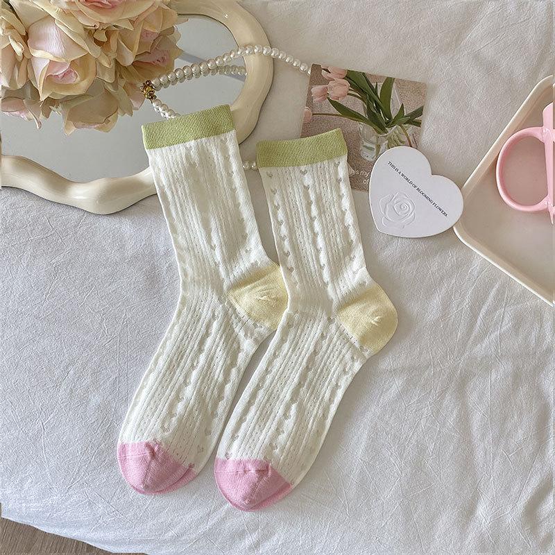 

Женские летние тонкие цветные носки-трубы в горошек, полоску, сетчатые, полые, дышащие, бесшовные 1 pair