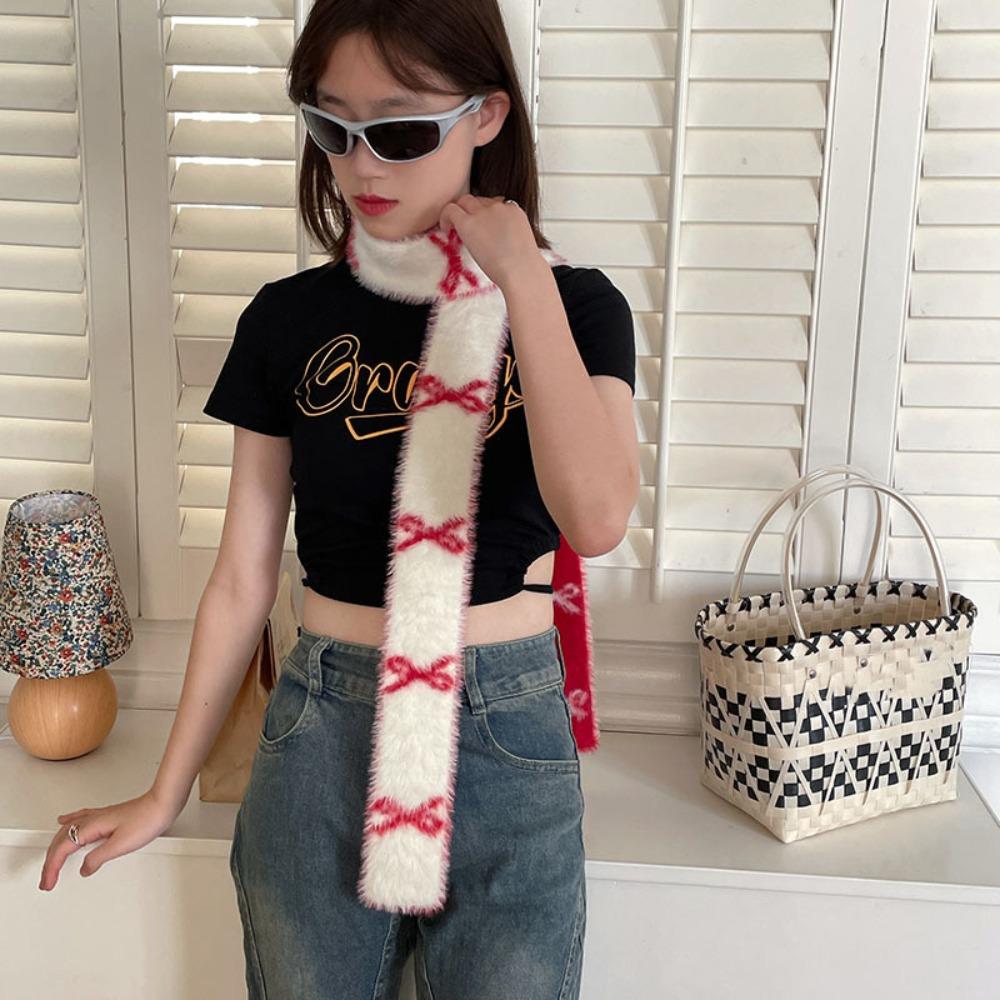 Long Bow Knitted Neckerchief Warmer Color Blocked Neck Cover Gifts Y2k Double-sided Scarf Outdoor