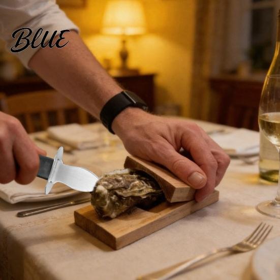 Robustní nůž na otevírání ústřic s kleštinou, čepel z nerezové oceli a ergonomický nástroj na otevírání mušlí, design s dřevěnou základnou, protiskluzový otvírák na mořské plody