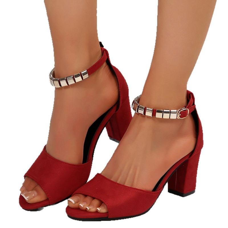 Neue Übergrößenschuhe Peep-Toe High Heels Ein-Knopf Blockabsatz Sandalen