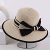 Spring New Style Bowknot Wide-brimmed Sunshade Straw Hat Striped Fashion Women's Hat Summer Beach Sun Protection Vacation Hat