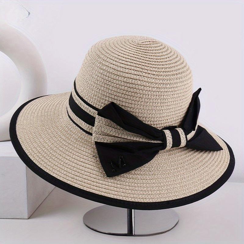 Spring New Style Bowknot Wide-brimmed Sunshade Straw Hat Striped Fashion Women's Hat Summer Beach Sun Protection Vacation Hat