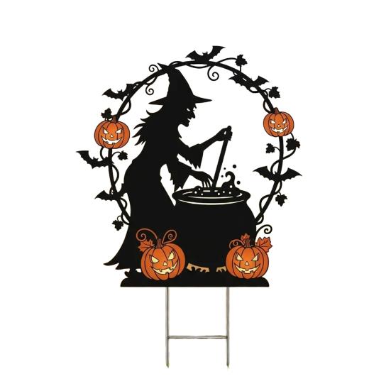 Handmade Witch Garden Stake Black Finish Powder Coated Metal Art Witch Silhouette Stake Halloween Decor