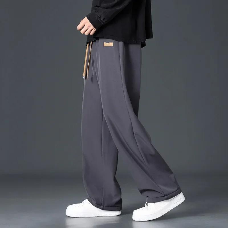 Men Autumn Winter Thick Fleece Warm Trousers Drawstring Cropped Pants Men Add Velvet Casual Loose Drape Sweatpants Sports Slacks