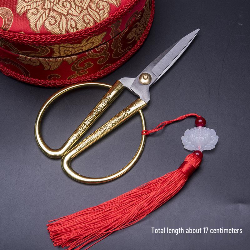 Golden Dragon & Phoenix Wedding Scissors: Handmade Alloy for Ribbon Cutting, Dowry Trays, and Happy Openings