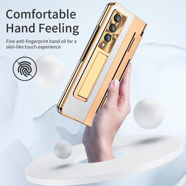 Zfold4 Front Glass Film Plating Leather Case For Samsung Galaxy Z Fold 4 Fold4 Fold3 Fold 3 5g Phone Accessories Cases