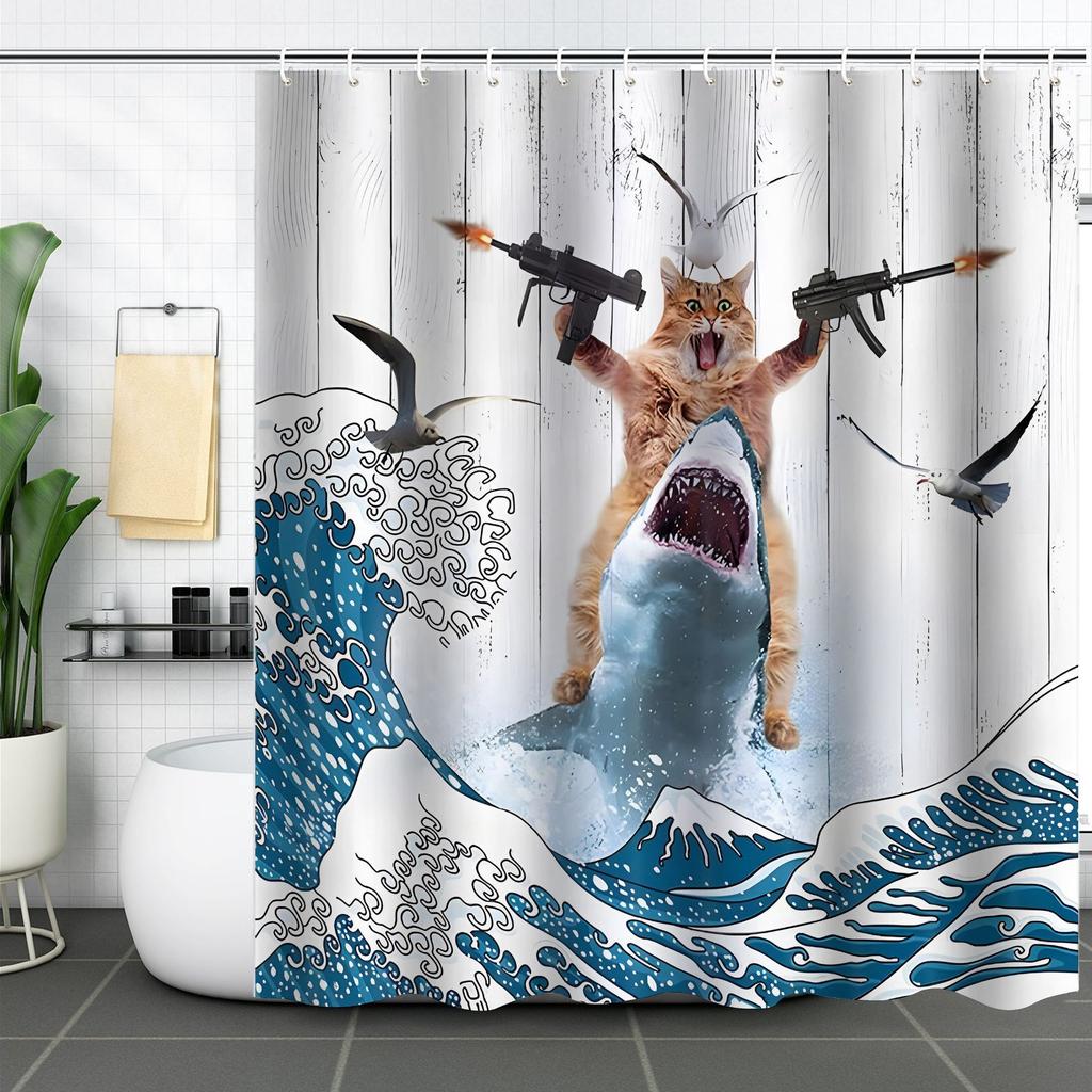 Waterproof Shower Curtain Digital 3D Printing Fun Animal Cat Shower Curtain Partition Curtain Shower Cloth