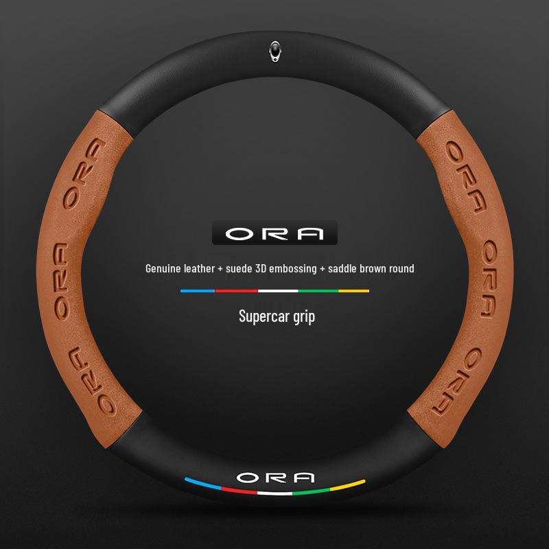 Genuine Leather Suede Steering Wheel Cover for ORA Good Cat GT, Black Cat, White Cat, Ballet Cat, iQ