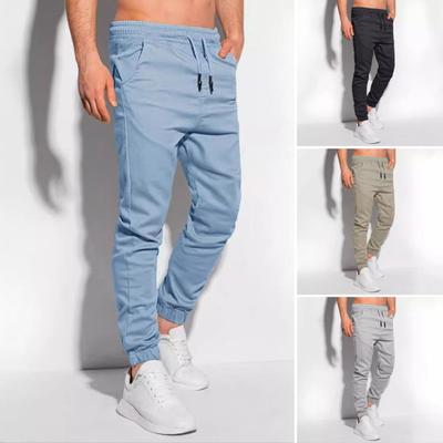 Calças esportivas masculinas com bolsos, calças de corrida de cor sólida com cordão e cintura elástica