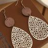 1 Pair Retro Hollow Spiderweb Pattern Wooden Dangle Earrings