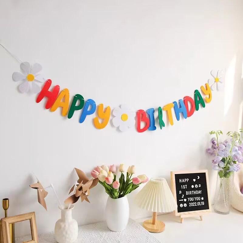 Colorful Felt Happy Birthday Banner Garland for Party Decorations and Photos