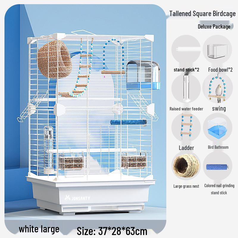 Großer Acryl-Vogelkäfig für Papageien, Nymphensittiche & Wellensittiche - Transparente Vorderseite mit Metallrahmen