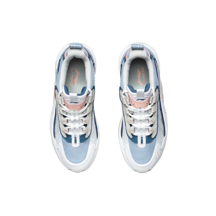 New LiNing Nebula OG Cushioned Anti Slip And Wear Resistant Lightweight Low Top Sports Casual Shoes Women's White Blue Pink AGCR014-5