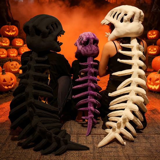 Dinosaur Skeleton Costume Set Realistic Plush Dino Outfit with Spine Detail Headband
