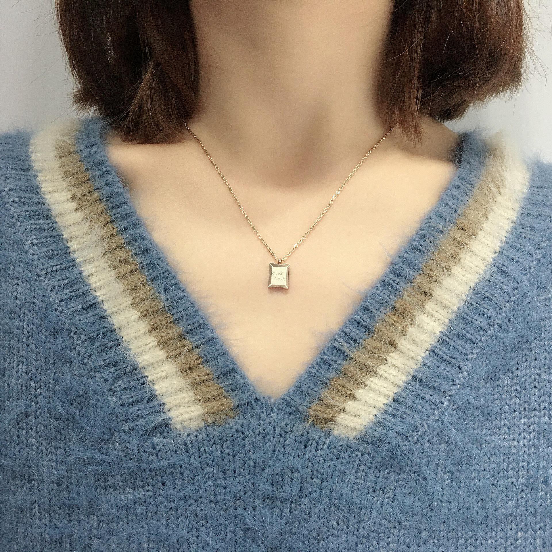 Rose Gold Lucky Letter Titanium Steel Necklace - Korean Fashion Edition