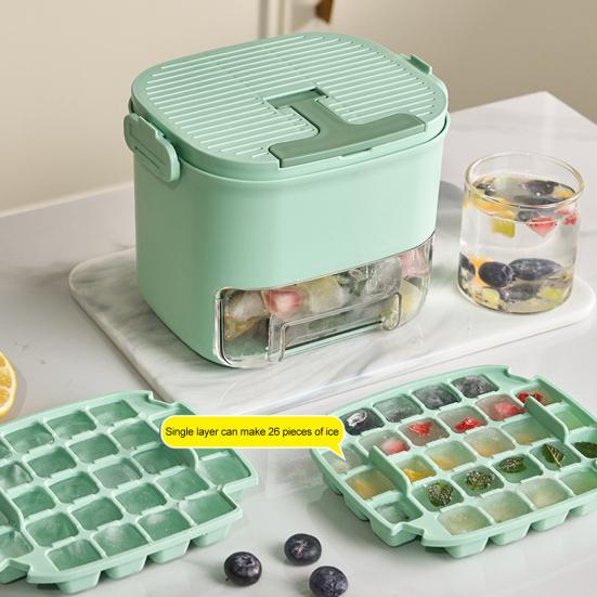 Ice Tray with Lid & Bin Press To Release 52 Cavity Ice Cube Mold for Freezer BPA-Free Stackable Ice Cube Maker for Drinks Whiskey Coffee Cocktail
