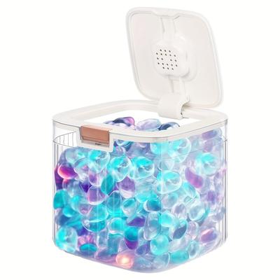 Contenant pour dosettes de lessive, Organisateur de détergent à lessive, Boîte à lessive avec couvercle pop-up, Contenant de rangement pour buanderie