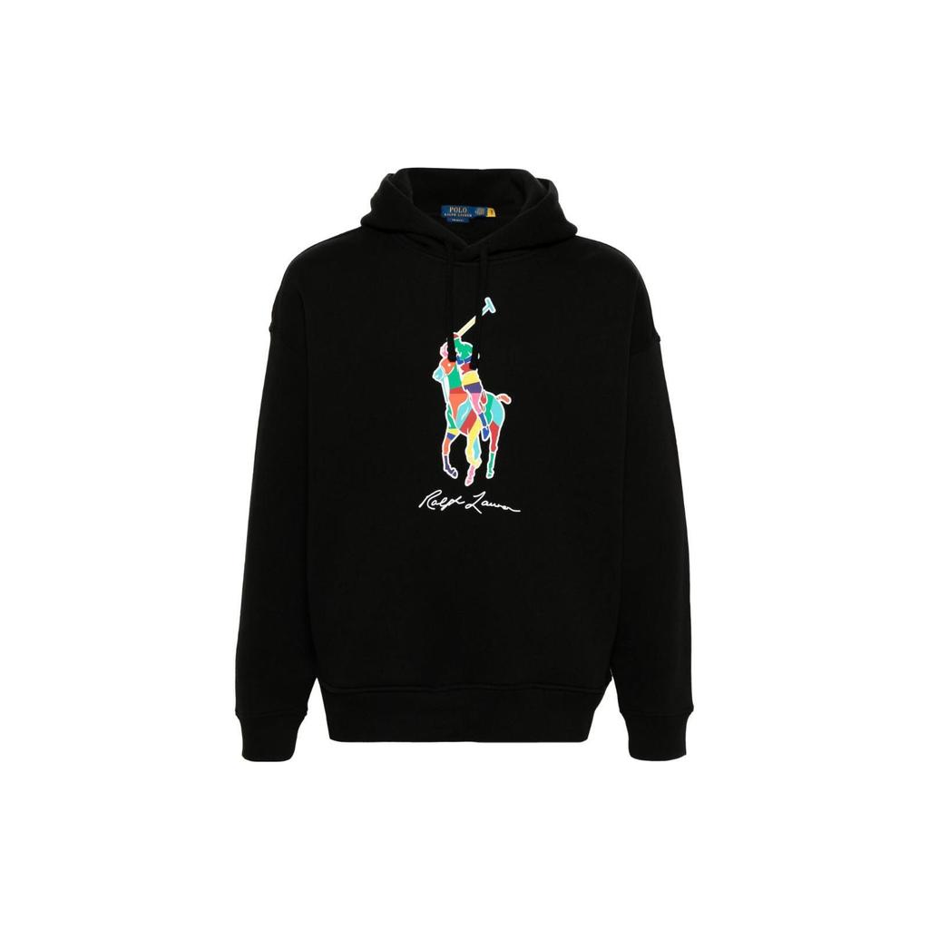 Polo Ralph Lauren FW23 Logo Print Hooded Drawstring Long Sleeve Sweatshirt Men Sweatshirt Black 710926613-002