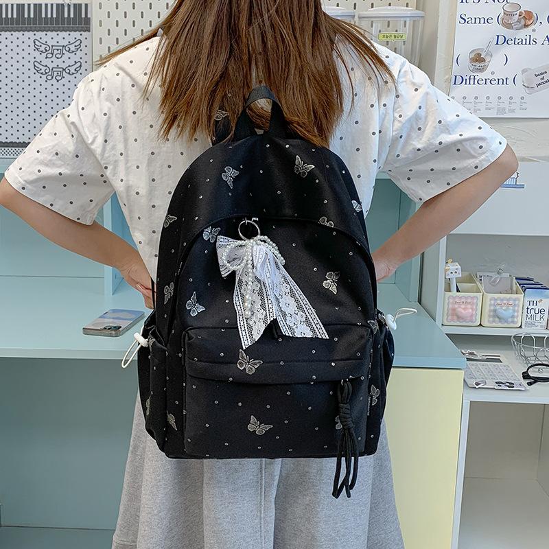 Schoolbag High Value Korean Version Ins Butterfly Backpack Female Student Large Capacity Cute Cartoon Schoolbag Lightweight Simple Backpack