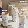 520ml Cute Cartoon Cat Insulated Cup High Appearance Stainless Steel Straw Cup Cold And  Insulation Double Drinking Cup
