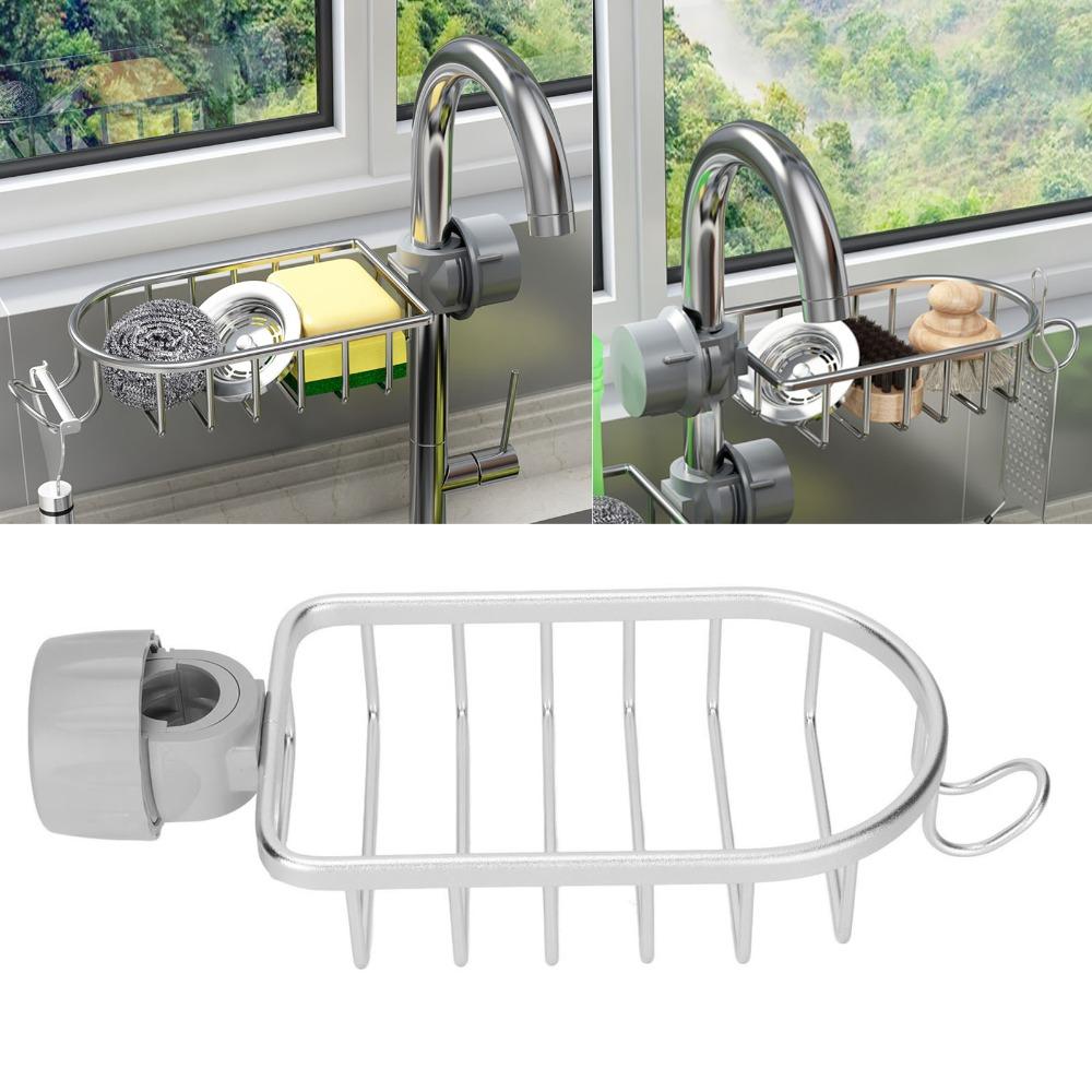 Aluminum and Plastic Sponge Drainer Rack Adjustable Sink Drainer Basket  Home Kitchen Bathroom