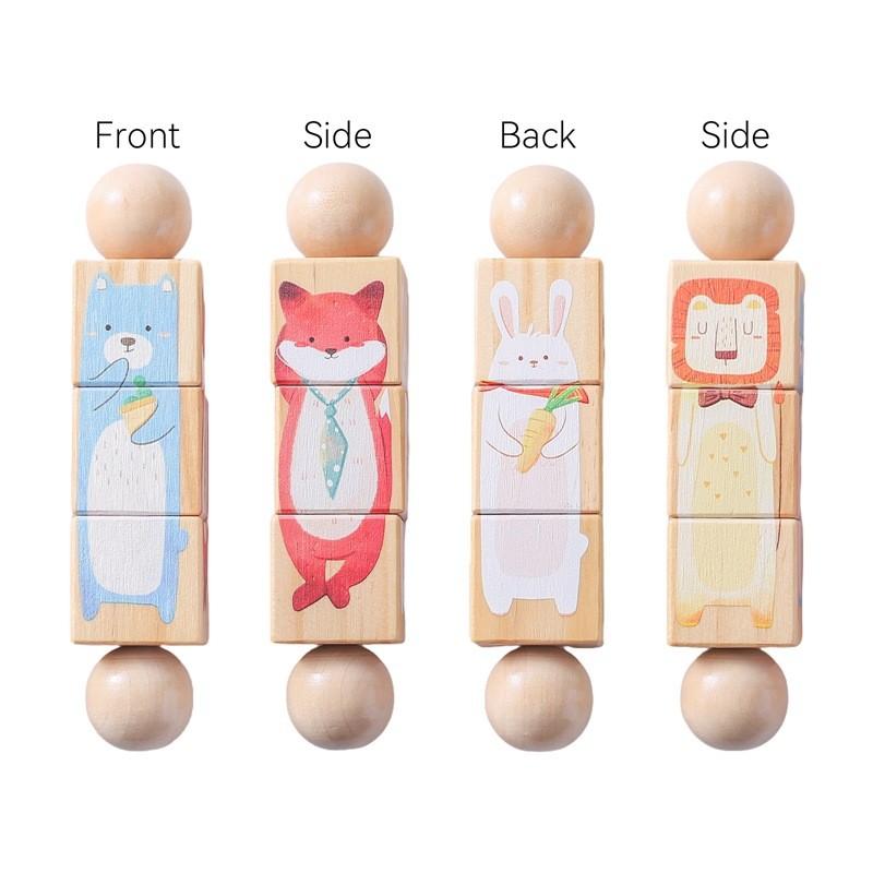 Wooden Rotating Animal Fox Lion Shaped Matching Toy With Grasping And Chewing Features For Early Learning