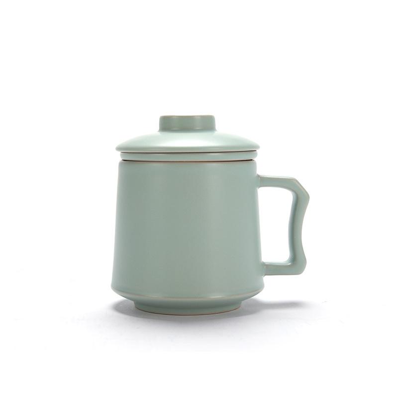 Open film Ru kiln ceramic teacup tea separation tea cup filter with lid office water cup household gift logo 301-400ml