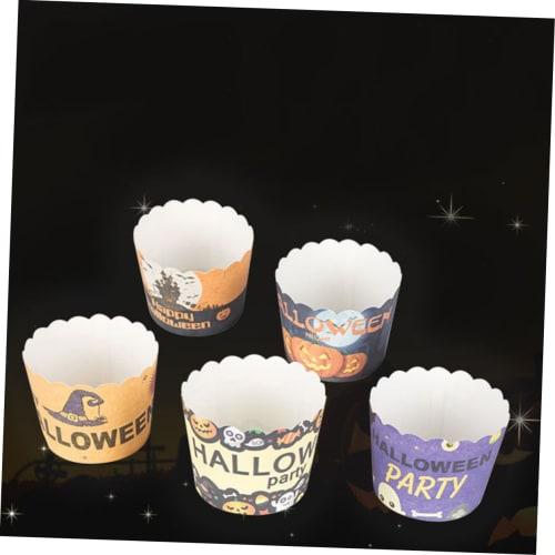 OKUMEYR 150pcs Thick Muffin Cups, Standing Cake Molds with Ghost Decorations, Halloween Cupcake Paper, Halloween Cupcake Wrappers, Gold Paper Cups, Ca
