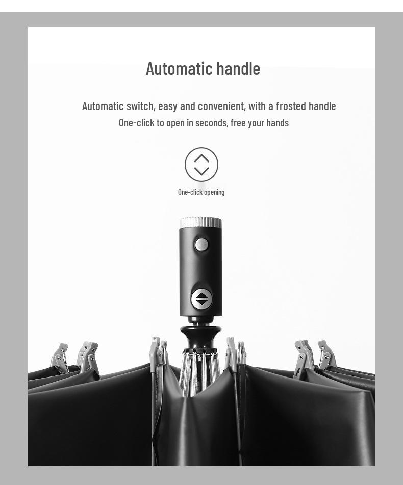 Three-Fold Automatic Reverse Umbrella with Reflective Edging & LED Light, Customizable Logo, All-Weather Protection for Business Use