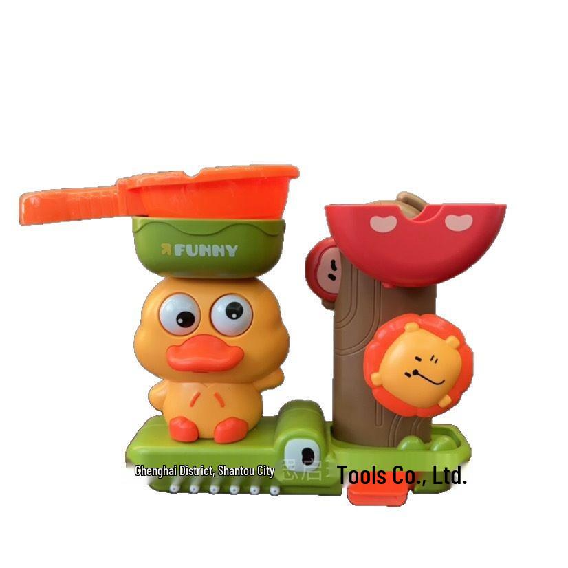 Yellow Duck Bath Toy Set with Water Spray & Suction Spinner
