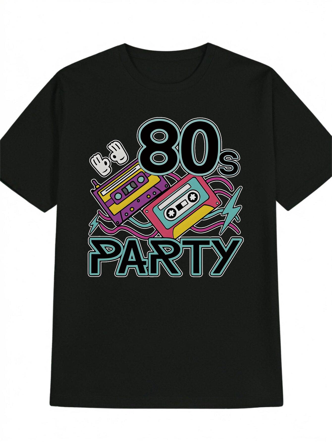 Retro Cassette Tape Graphic T-shirt - Casual Crew Neck XXXXL