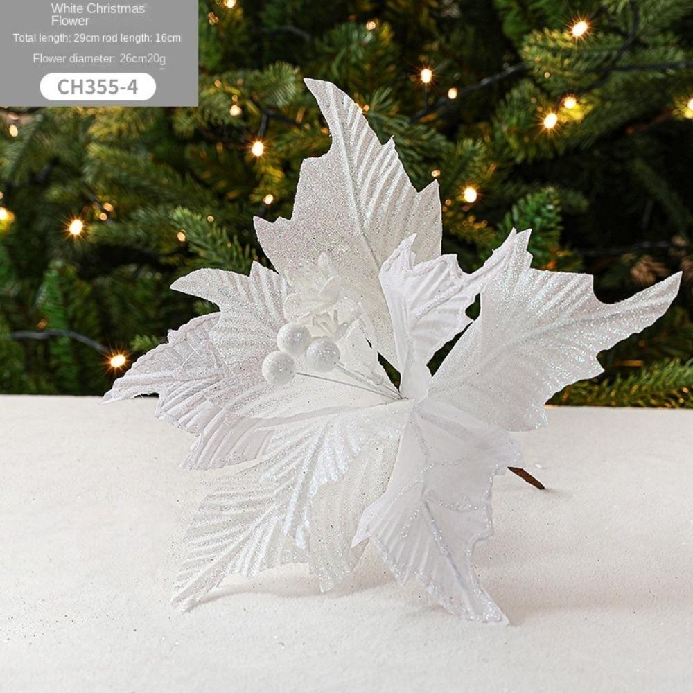 New 26cm Poinsettia Glitter Flower DIY Fake Flowers Christmas Flowers Large Wedding Decor Xmas Tree Decorations