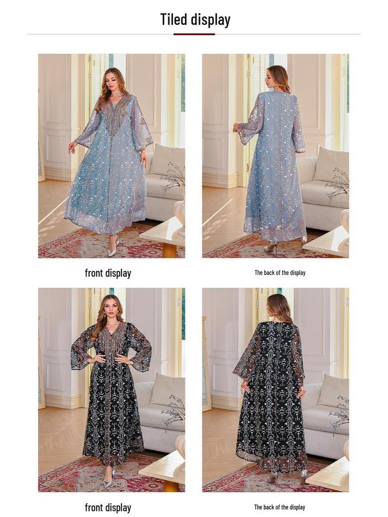 New 2025 Embroidered Abaya: Long Middle Eastern Muslim Women's Dress