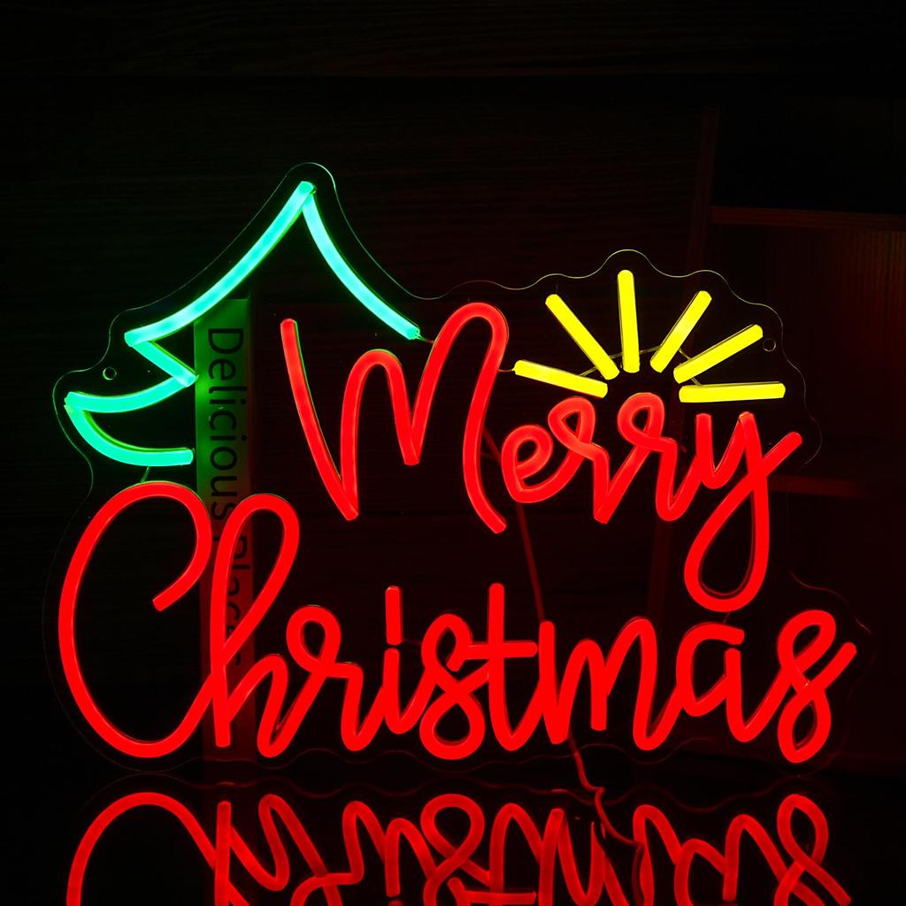 Merry Christmas Neon Sign, Merry Christmas Neon Tube, Sunshine Light Up Sign, Dimmable Christmas Tree LED Neon Light for Christmas Party, New Year's,