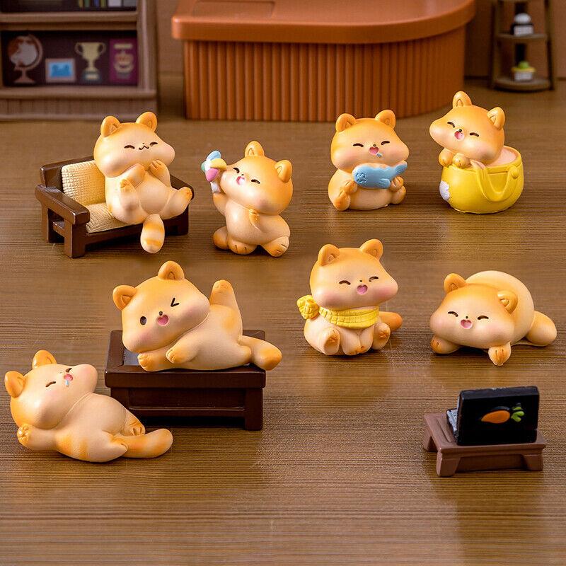 Cute Figurines Miniature Cartoon Chubby Cat Resin Ornament Micro Landscape D GF