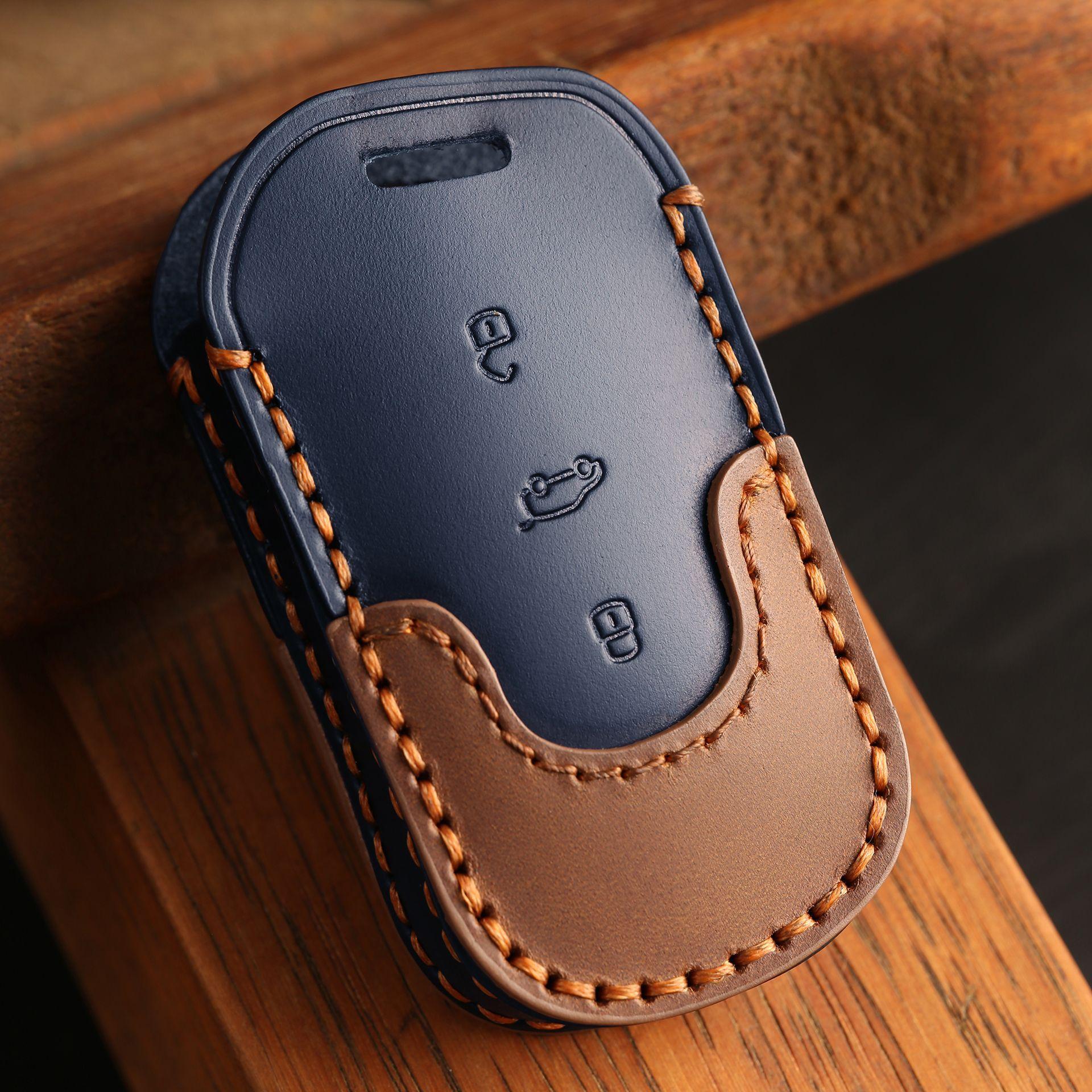 Suitable For Mahindra Car Key Cover Mahindra Handmade High-End Leather Key Case Ring синий