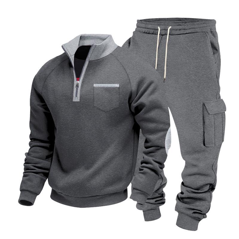 

Men s Outdoor Workwear-Inspired Casual Commuter Set: Oversized Hoodie and Trousers S темно-серого